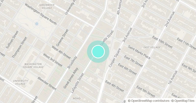 Map of joes pub at public theatre, 425 Lafayette Street, with its pin